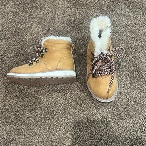 Cat & Jack Tan Kids Boots with Multicolor Laces